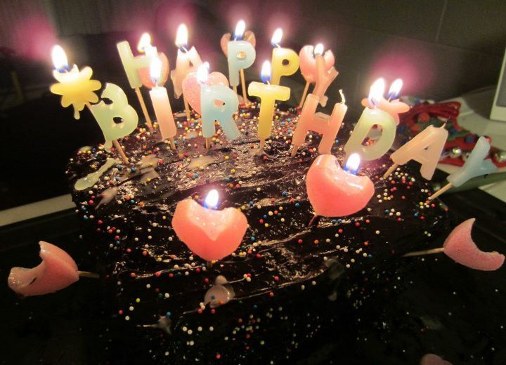 birthday cake with candles and name